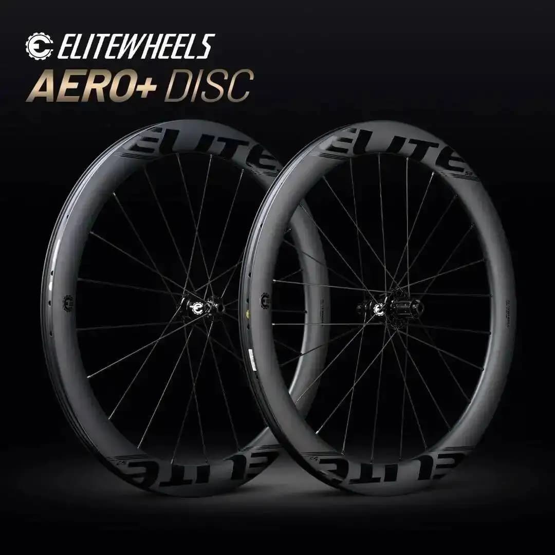 ELITEWHEELS AERO + Set di ruote per autostrada a disco Sistema a cricchetto 50T Ali con cuscinetto in ceramica 20 raggi Ruota interna in fibra di carbonio da 23 mm