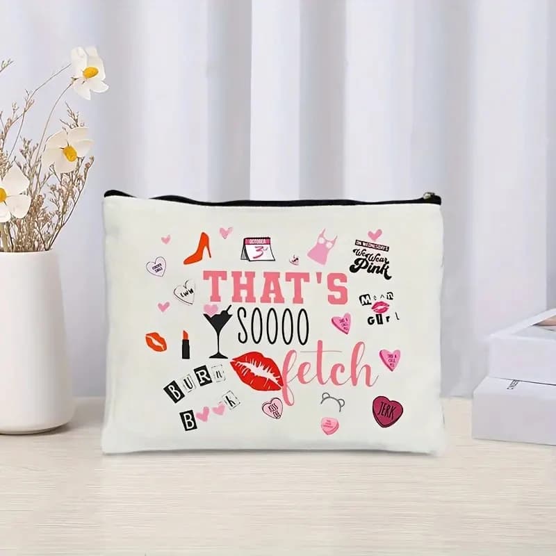 Borsa per il Trucco in Tela con Motivi Cartoon, Pochette da Viaggio Personalizzata con Cerniera per Addio al Nubilato
