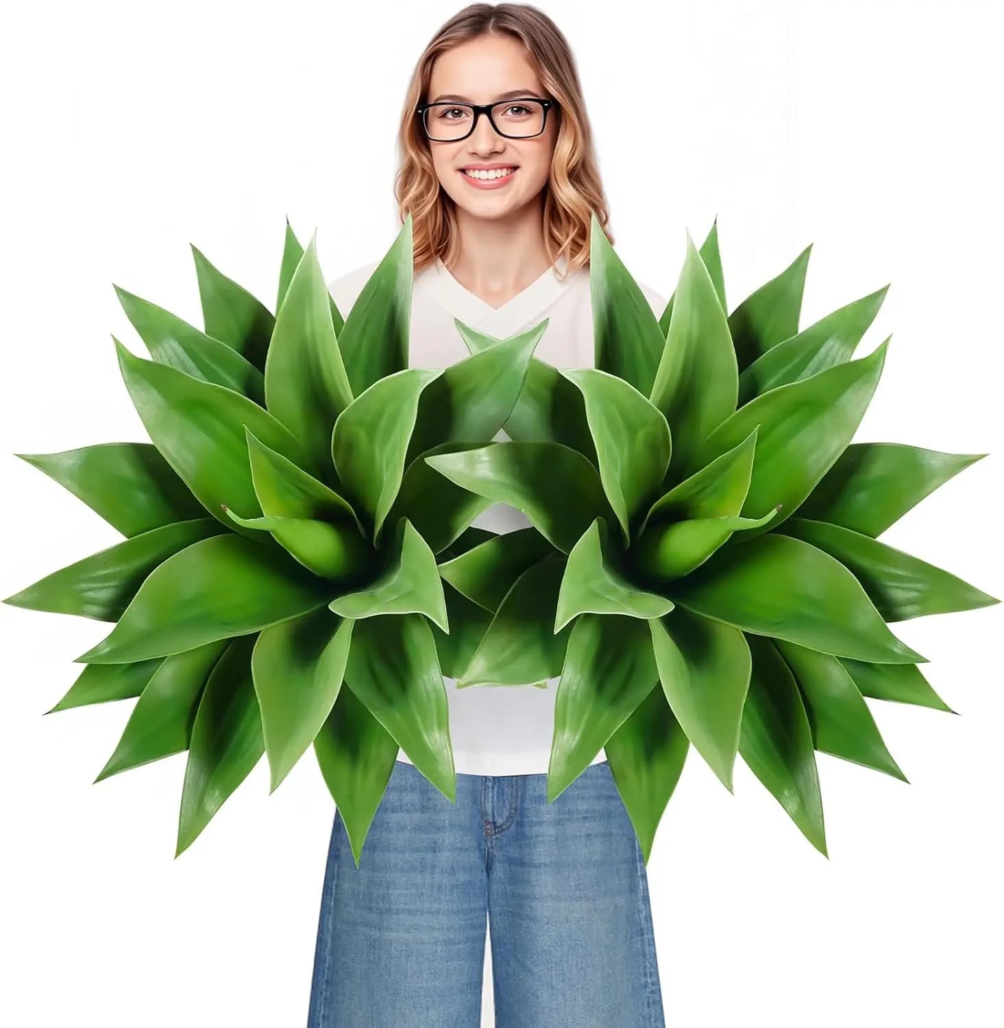 Set di 2 Piante Artificiali di Agave da 28 Pollici, Succulente Finte Realistiche Resistenti ai Raggi UV per Decorazioni Interne ed Esterne