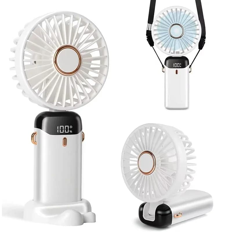 Portable Mini Fan With 5 Speeds LED USB Rechargeable Small Foldable Battery Fan Electric Handheld Fan For Bedroom Indoor Outdoor
