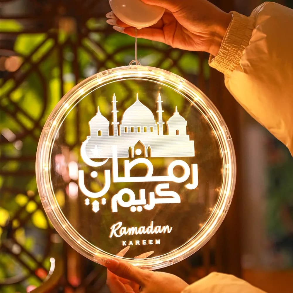 Lampada Luminosa da Appendere per Ramadan con Ventosa, Luci Fatate a LED Bianco Caldo, Luce d'Atmosfera a Batteria, Luci per Festival Islamici