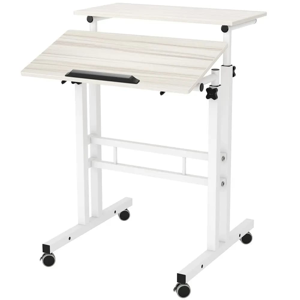Tavolo da scrivania regolabile per laptop da 23,6 pollici, tavolo portatile per computer, supporto per scrivania, vassoio per carrello, bianco acero, 101MPHCA