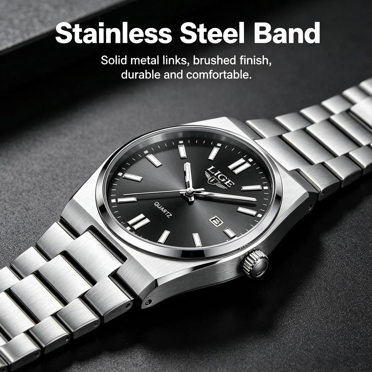 New 2026 LIGE Classic Simple Men's Watch Quartz Stainless Steel Strap Ultra-Thin Casual Waterproof Watch Men's Gift Reloj+Box