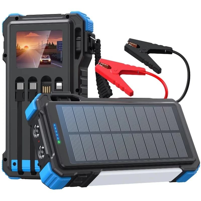 Power Bank Solare Multifunzione 12000mAh con Avviatore d'Emergenza per Veicoli 12V, Ricarica Rapida Multiporta 45W per Campeggio