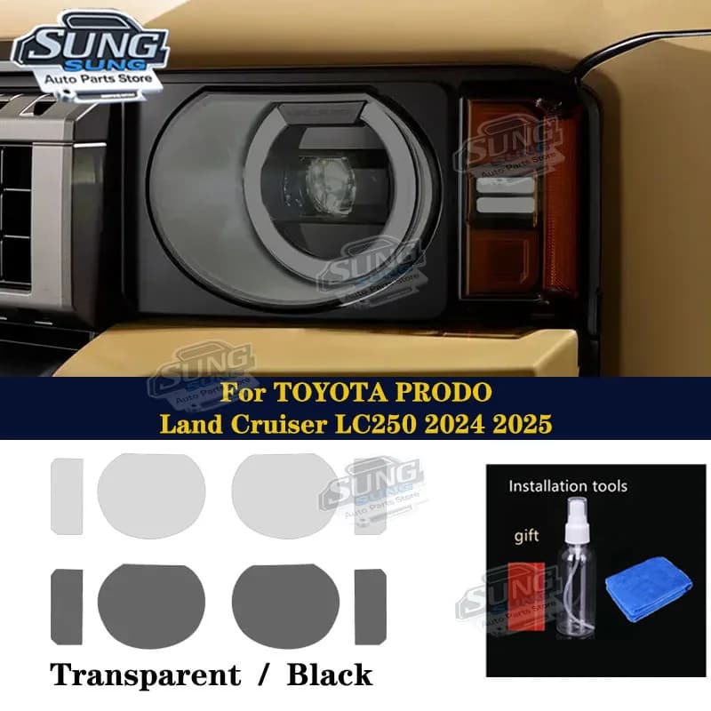 Pellicola Protettiva per Fari Auto TOYOTA PRODO Land Cruiser LC250 2024 2025, Adesivo Trasparente Nero in TPU per Riparazione Fari