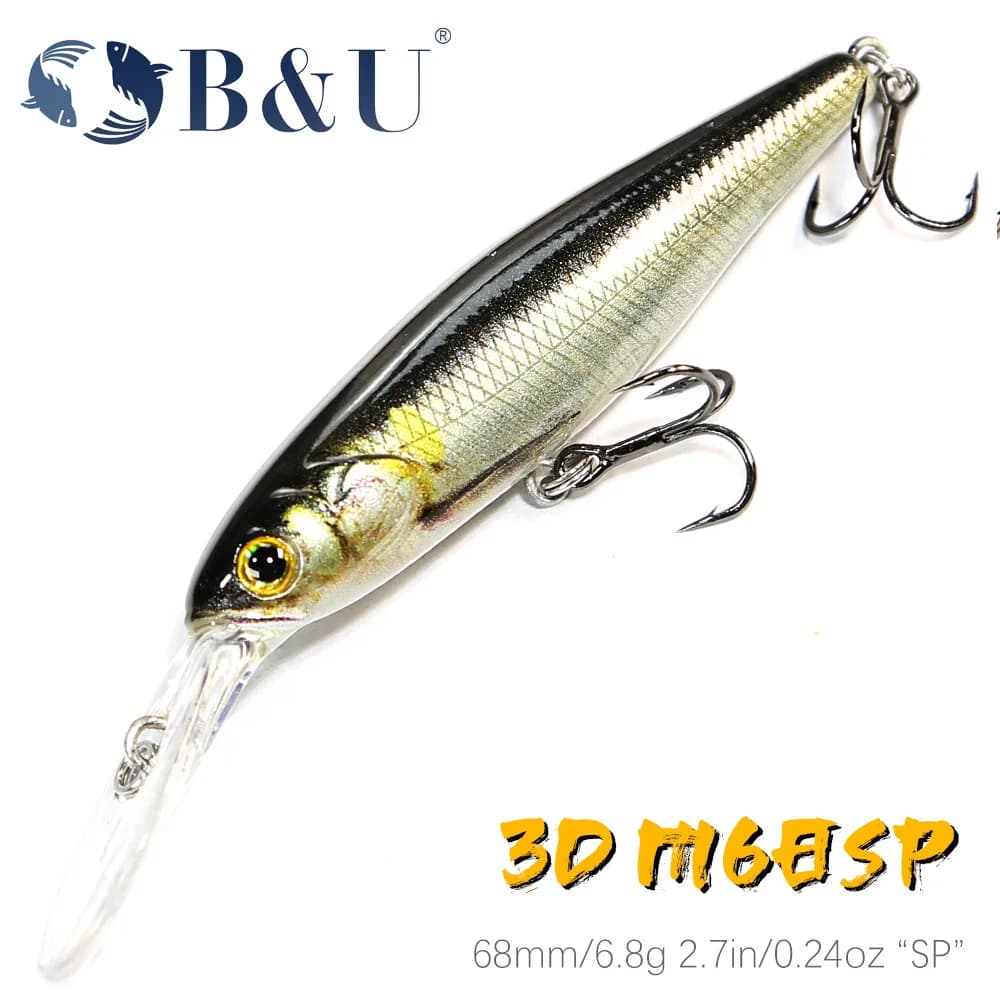 B&U 68mm 3D Printing Shad Suspending Minnow Artificial Fishing Lure Jerkbait Wobblers Bass Pike Swimbait Fishing Lures