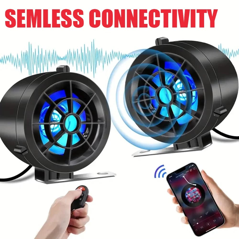 1 paio: lettore audio per moto impermeabile: Bluetooth, FM, MP3 (TF/USB), illuminazione a LED, allarme antifurto e altoparlanti audio remoti