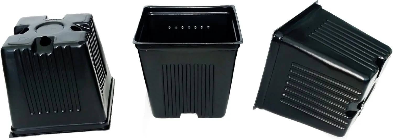 Durapot plastic square nursery vases, 4 inches - Pack of 100 - For planting flowers, strawberries and aromatic herbs