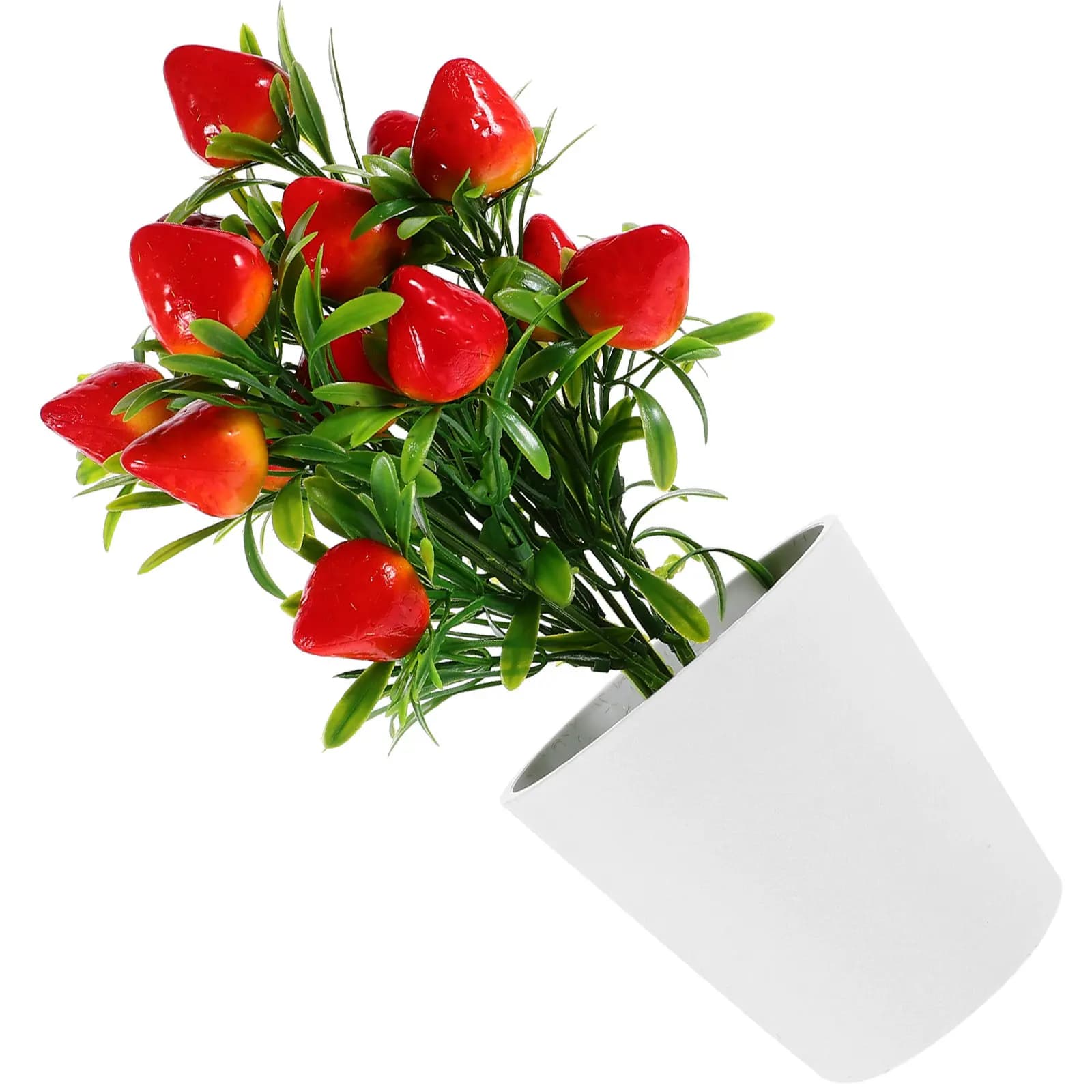 1 set of realistic artificial strawberries with vase, wear resistant, light, fake fruit plants for indoors and outdoors.
