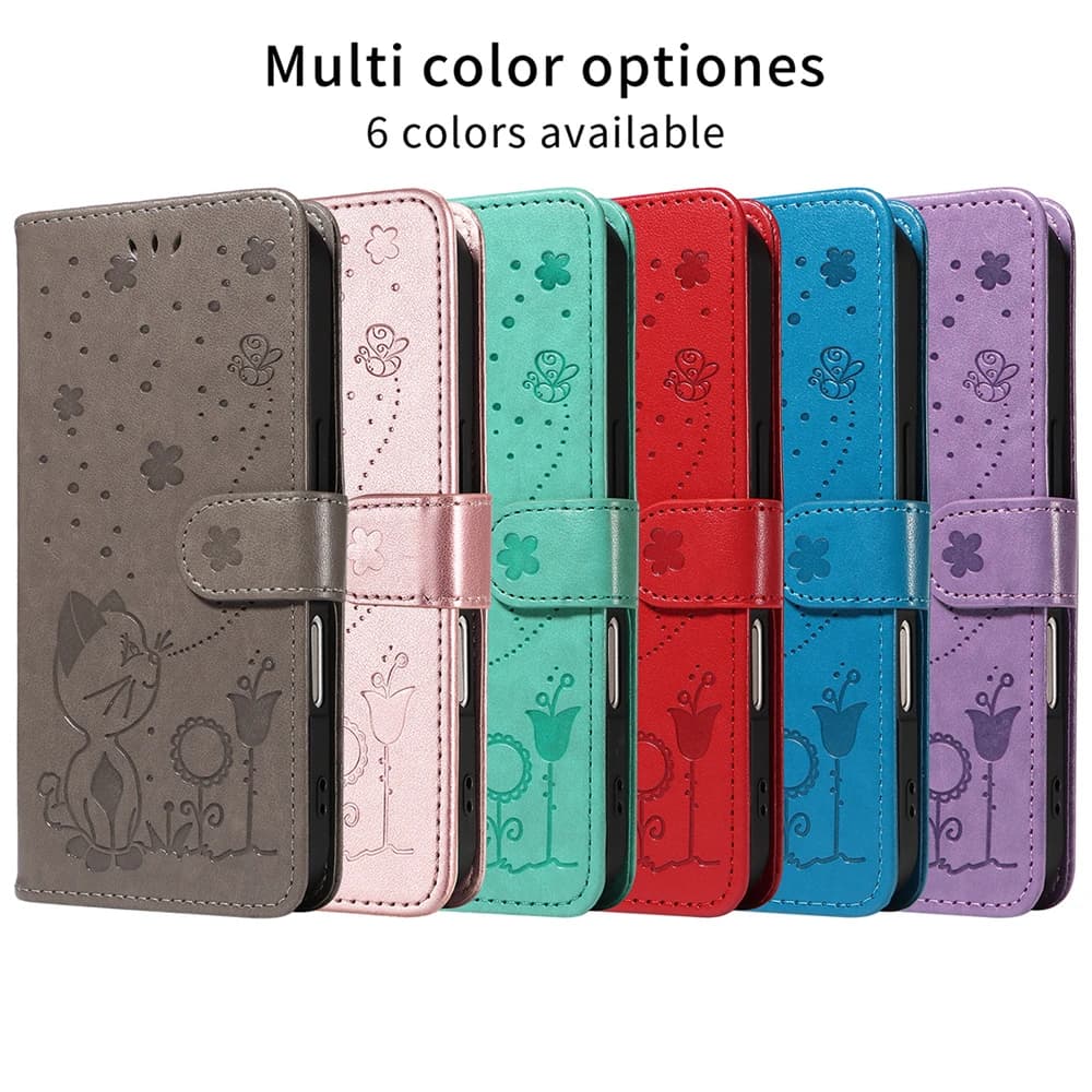 Bee Cat Leather Case for Redmi Note 8 9 10 11 12 13 14 Pro Plus 4G 9S 10S 12S 14S Flip Wallet Card Cover