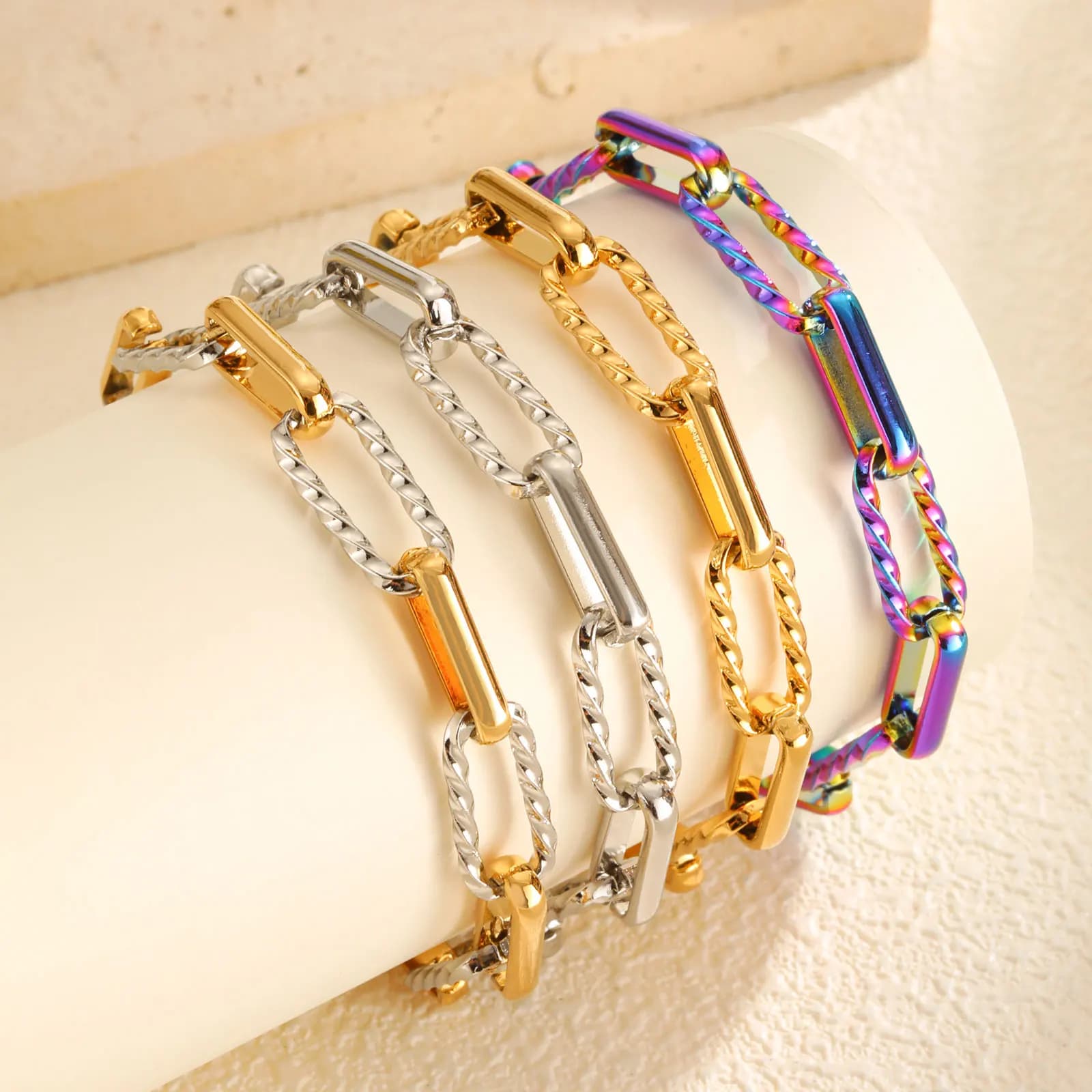 Bracciale con graffetta Vnox Charm per donna, bracciali a catena di gioielli impermeabili in acciaio inossidabile, braccialetto femminile in metallo alla moda