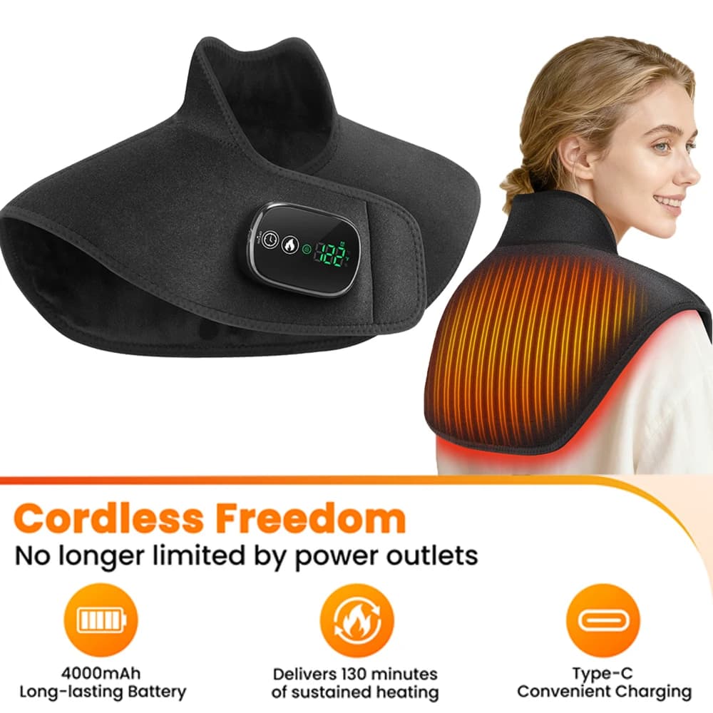Cordless Electric Heating Shoulder Neck Pad 5 Heat Levels Hot Compress Cervical Rechargeable Warm Shawl for Office Home Use