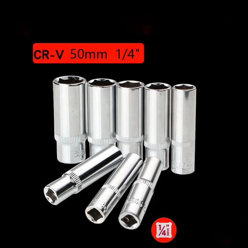 1/4 "6.35mm Drive Set di bussole esagonali Cr-v Lega antiruggine Chiave a cricchetto esagonale Testa a bussola 50mm Chiave lunga Prese Strumento manuale comune