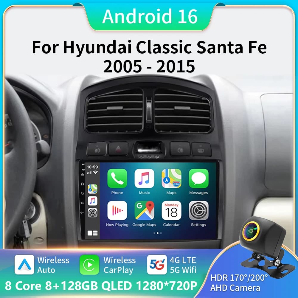 Autoradio 2Din Android 16 per Hyundai Classic Santa Fe 2000 - 2004 JAC S1 (Rein) 2005-2015 Lettore multimediale Carplay Head NO DVD