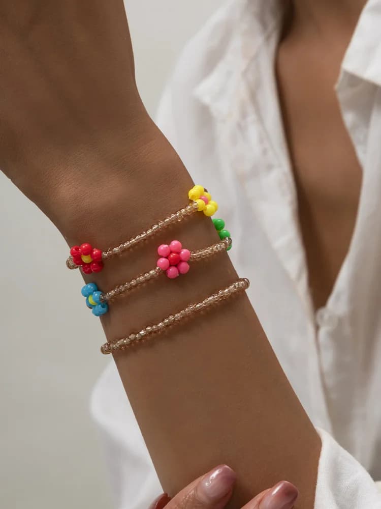 Bracelet with small flower-shaped beads, sweet and refined, for women, jewelry set with simple geometric beads, fashion accessories