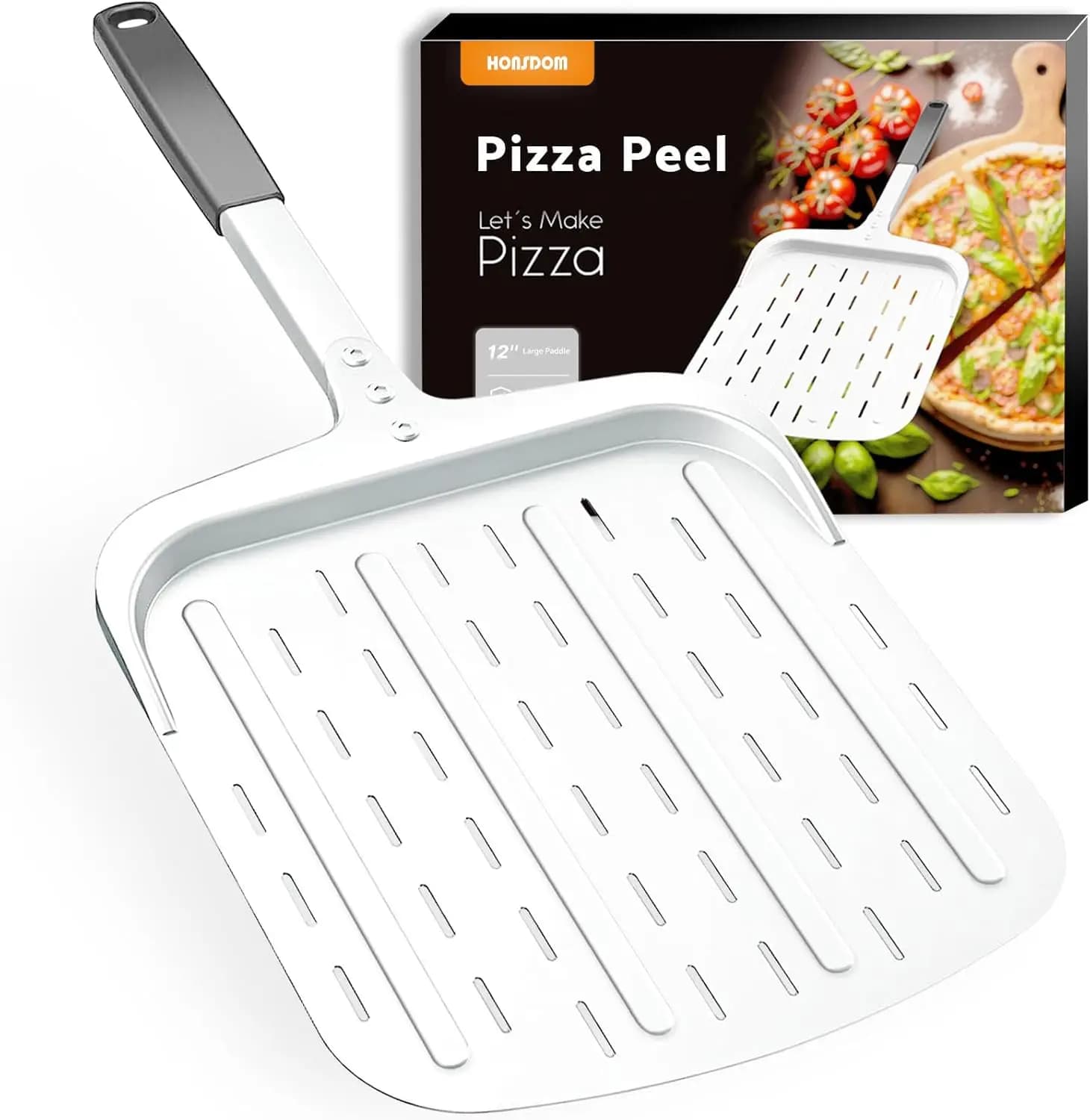 Pala per Pizza in Alluminio Perforato da 12 Pollici con Superficie Antiaderente e Manico Resistente al Calore, Accessorio Leggero per Forno