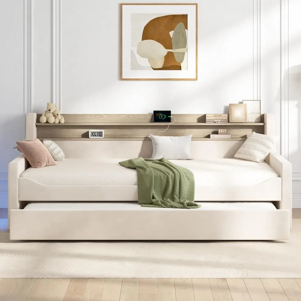 Divano letto matrimoniale con letto estraibile, struttura in velluto con luce notturna a LED, testiera contenitore, ricarica USB, salvaspazio per B
