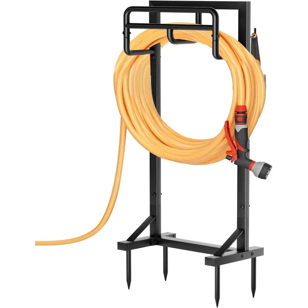 Supporto per Tubo da Giardino con Base Stabile e Ganci Portautensili, Appendi Tubo in Metallo Resistente, Contiene Tubi da 151t, Antiruggine