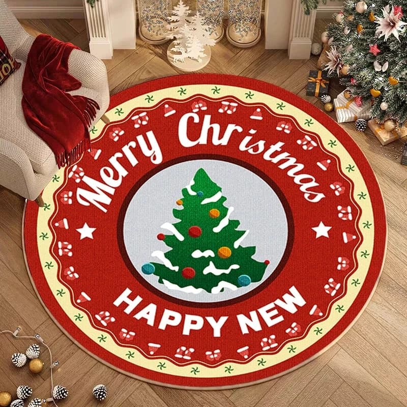 Christmas Circular Carpet Red Carpet with Christmas Tree Pattern Living Room Bedroom Anti-slip Mat Christmas Gift New Year Gift