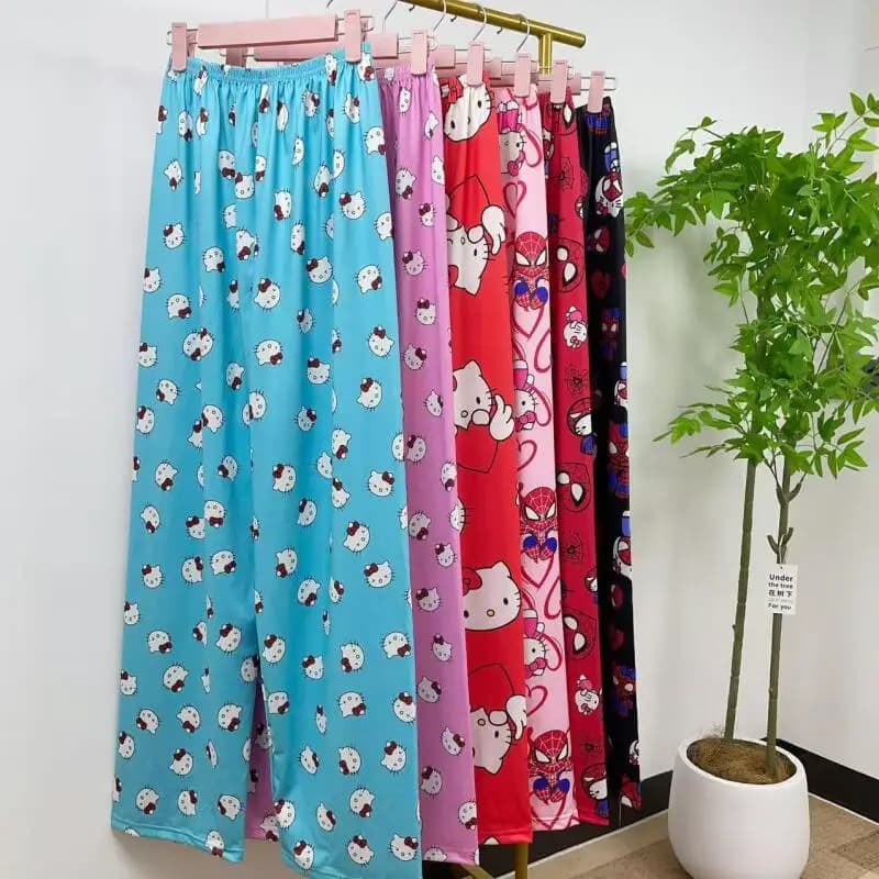 Nuovi Pigiami Cartoon Hello Kitty da Donna, Pantaloni Casual Larghi Primaverili e Autunnali, Indossabili anche Fuori Casa, Regalo Carino e Trendy