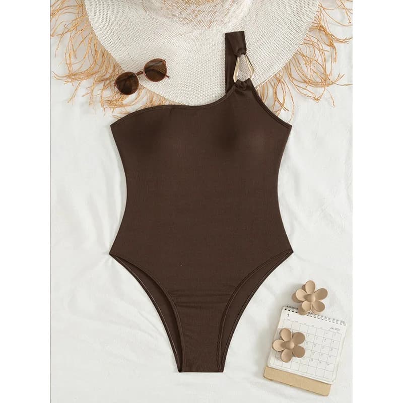 Costume da bagno intero da donna sexy Costume da bagno femminile 2025 Costume da bagno monokini monospalla ovale Costume da bagno beachwear Biquini Marrone