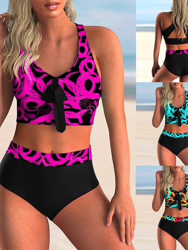 Costume da bagno da donna due pezzi a vita alta, modello bikini, per sport e tempo libero, termico, contenitivo e snellente