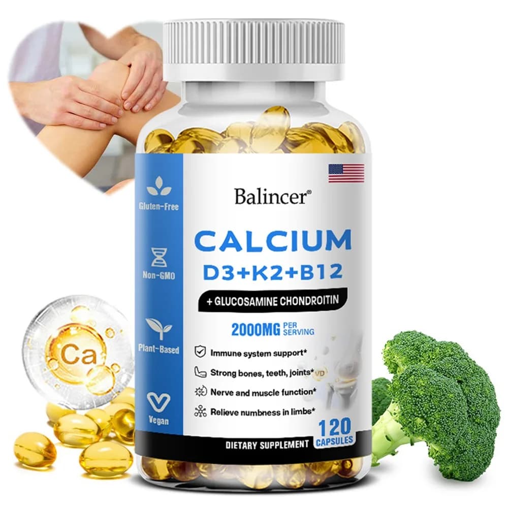 Vitamin D3 + K2 + Calcium Supplement, 2000MG Per Serving, Promote Calcium Absorption Bone Regrowth Immune