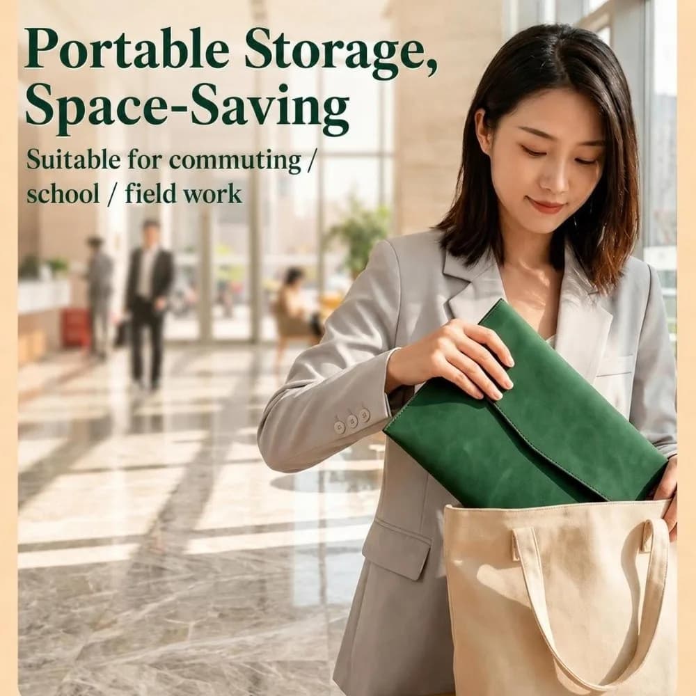 Durable Faux Leather Document Pouch A5 Magnetic Snap File Folder File Bag School Supplies