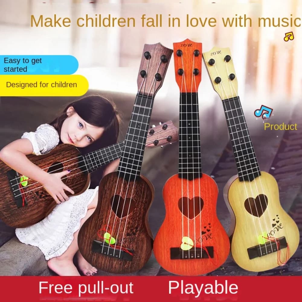 4 corde Ukulele Strumento musicale Giocattolo Yukrili Giocattoli Simulazione classica Ukulele Giocattolo Manopola a corda regolabile Durevole
