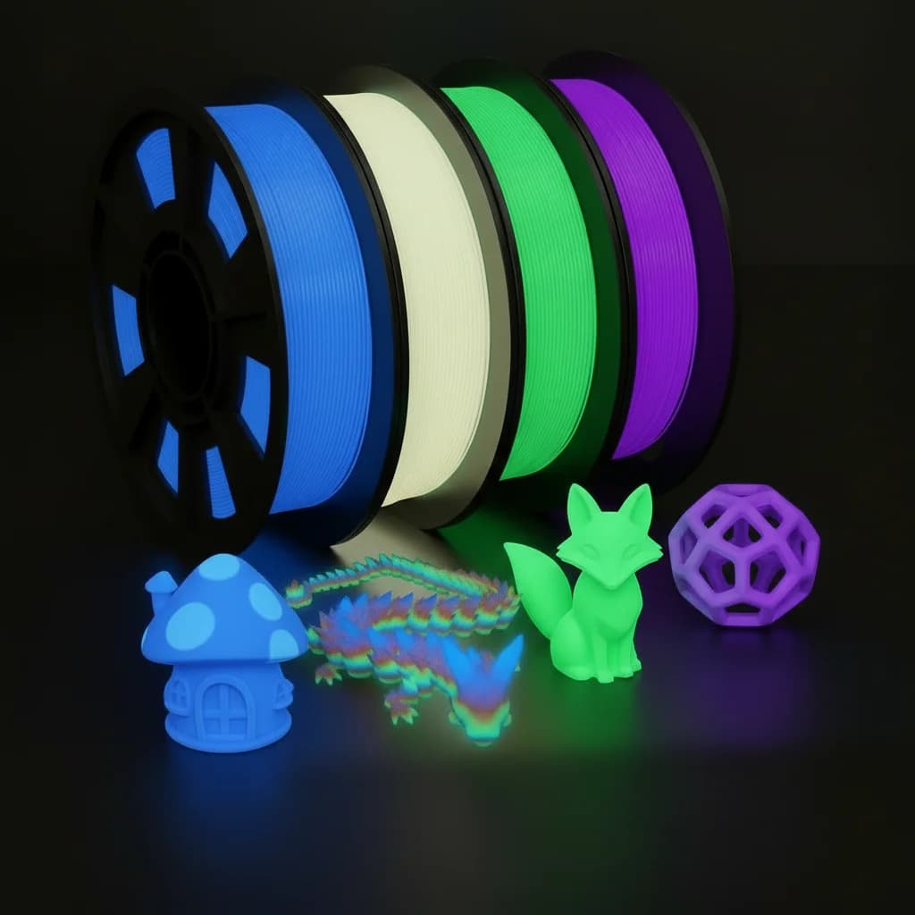 Filament PLA Bright to the Dark, Green, Blue, Purple and Rainbow, 1,75 mm, 3D Printer Filament Set, 250g*4