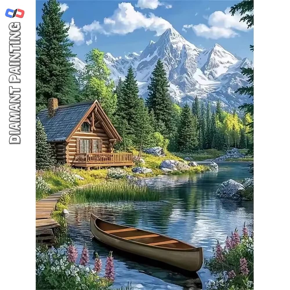 Nabi Diamond Mosaic Ship Suitable For Beginners Mountain Diamond Painting House Landscape DIY Kit Embroidery River Wall Decor