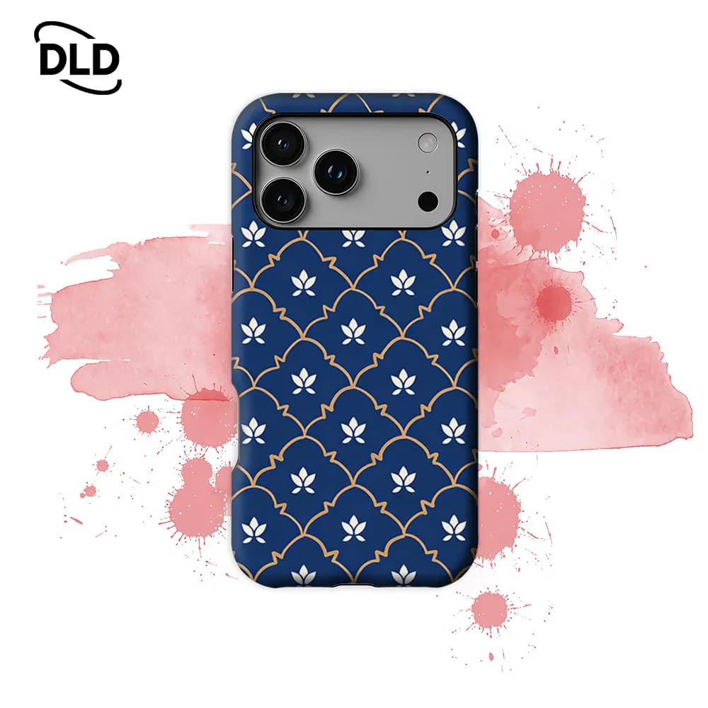 Custodia per telefono blu navy con motivo floreale dorato, compatibile con custodie magnetiche per iPhone 17 16 15 14 13 Pro Max Plus, custodia robusta a strato singolo/doppio