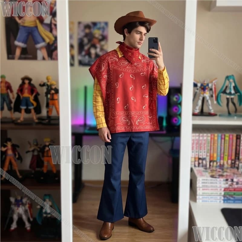 Cartoon 5 Game Woody Cosplay Cape Hat Wig 2026 Western Cowboy Mens Outfit For Halloween Christmas Party Festival Fancy Comic Con