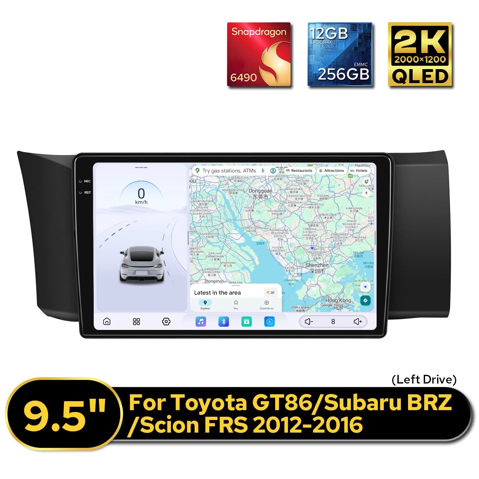 Autoradio Android 9.5 Pollici 2K QLED 12+256GB per Toyota GT86/Subaru BRZ/Scion FRS 2012-2016 LHD con CarPlay e Sistema di Navigazione GPS