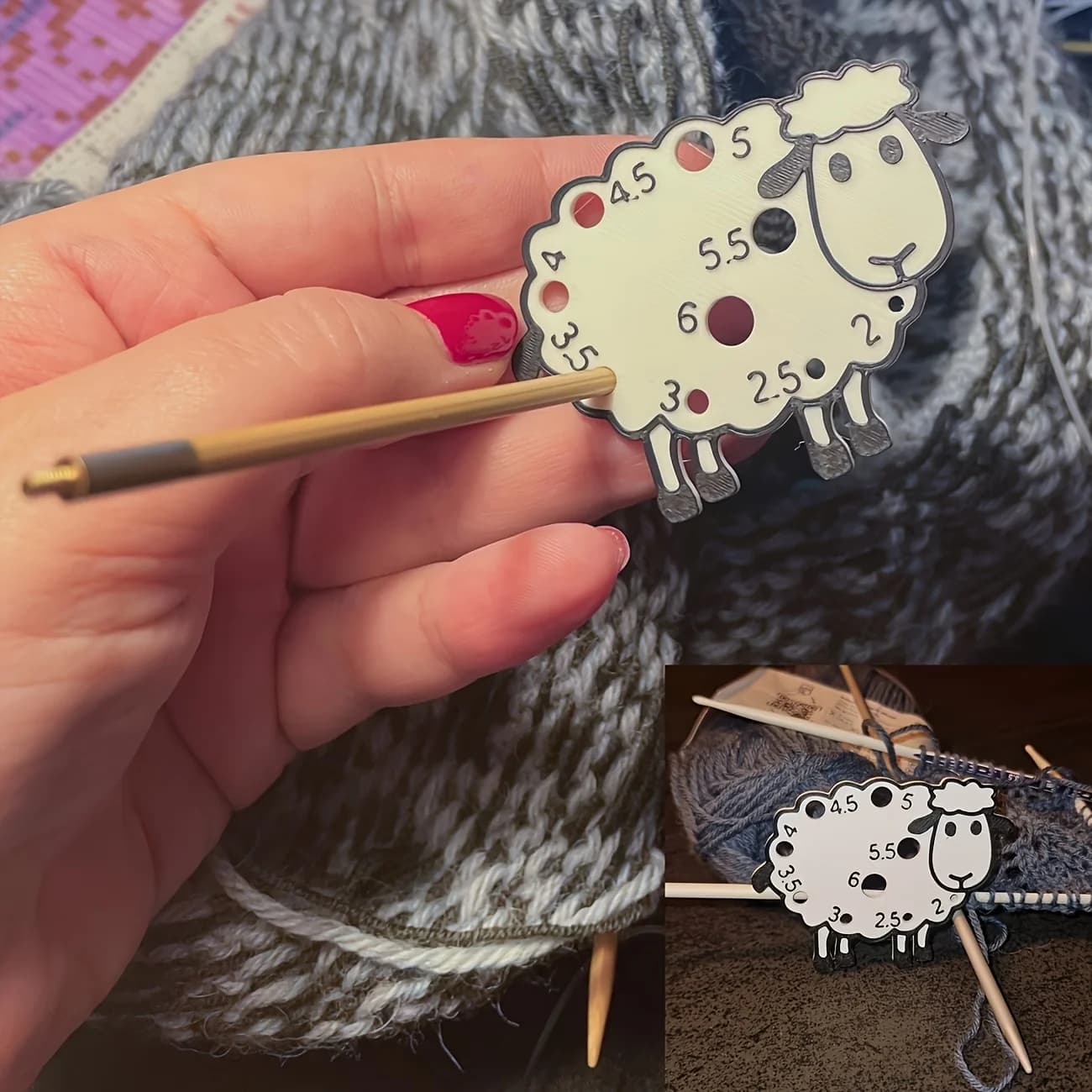 Cartoon Sheep Knitting Needle Gauge Tool, Multi Sizes Yarn Needle Size Checker Ruler for Knitters Crochet Hobbyists Accessories