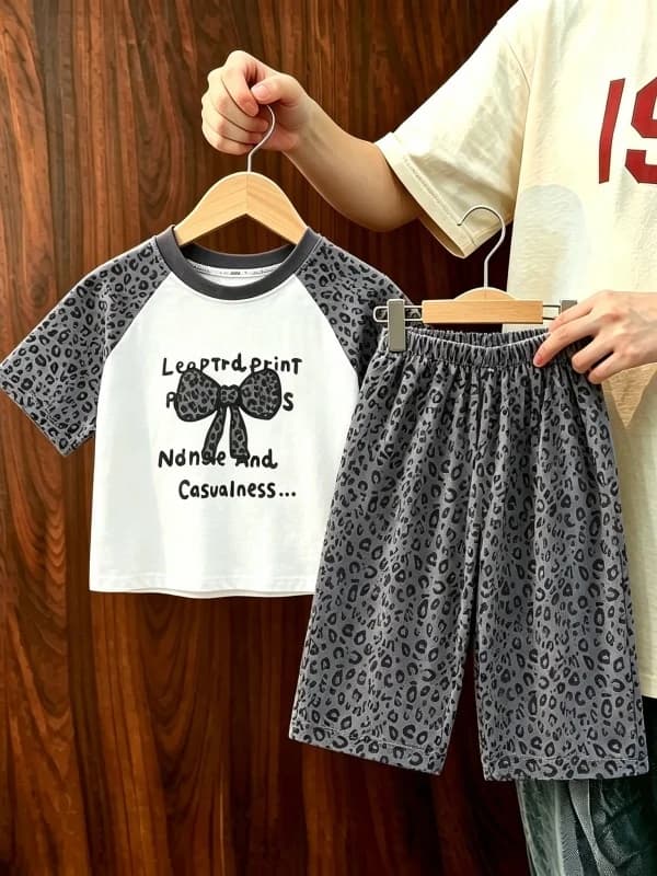 Women's Summer Lightweight Modal Pajamas Short Sleeve Leopard Print Loose Two-Piece Set Air Conditioning Home Clothes