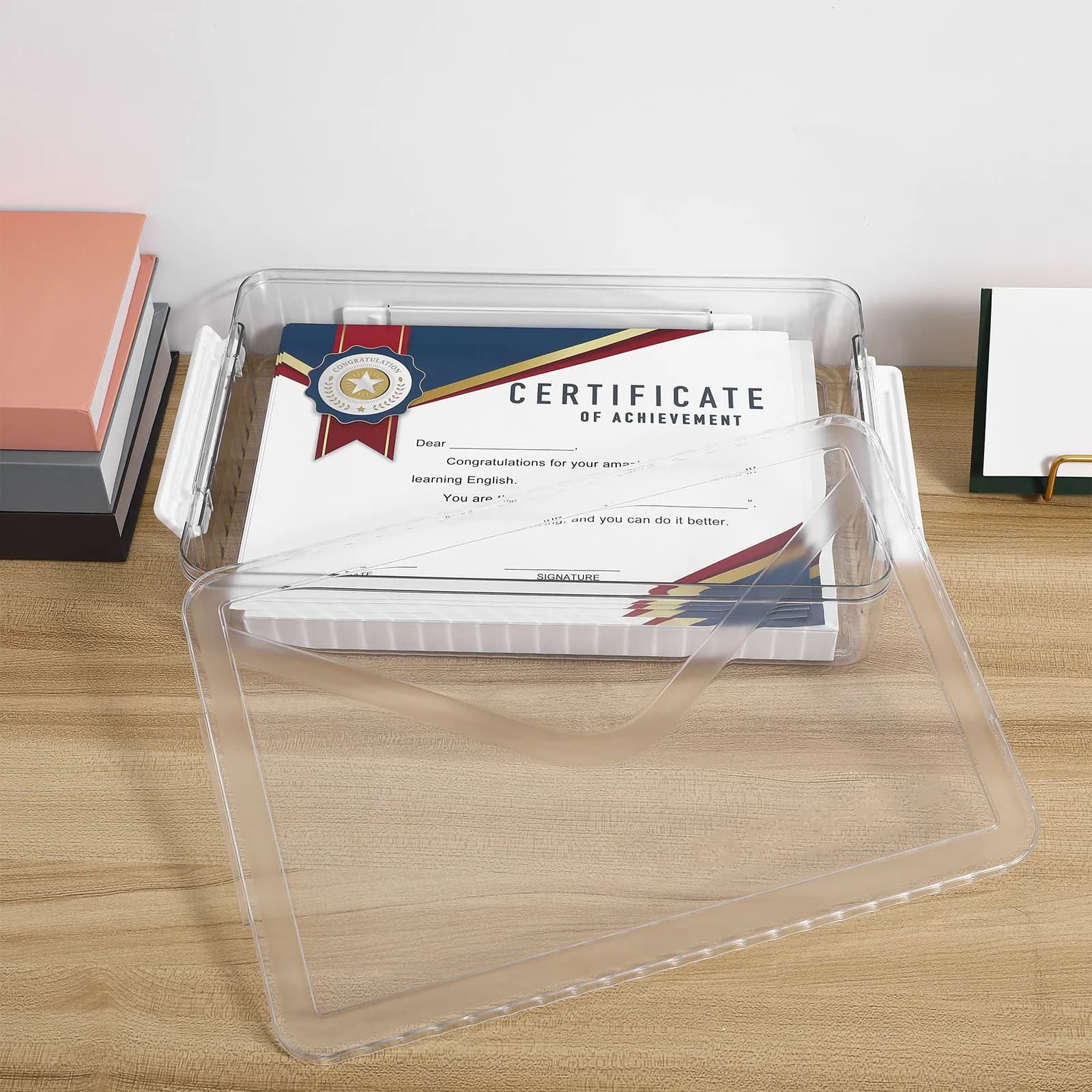 Plastic Transparent File Box Large Capacity Clear Document Storage Box for Papers Certificates Photos Scrapbook Paper Organizer
