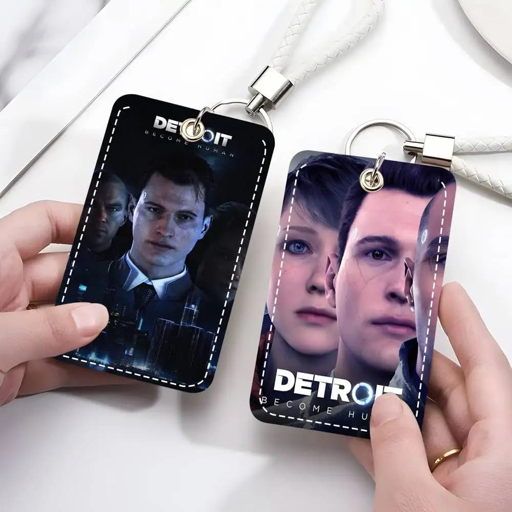 1 pz Portachiavi Custodia Carte di Gioco D-Detroit Become Human, Porta Tessere in Pelle, Anello Portachiavi