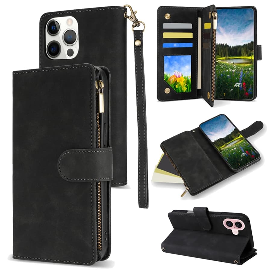 Custodia a Portafoglio in Pelle con Cerniera e Slot Multi-Card, Chiusura Magnetica per Samsung Galaxy A16 A17 A26 A27 A36 A37 A55 A56 A57 S26 Ultra S25 FE