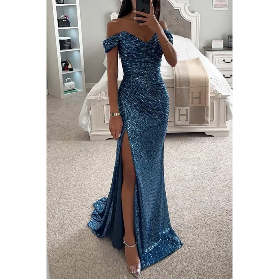 Size S-XL Women's New Party Dress With Sequins With One Line Ribbon And INS Sweat Casual Fashion Versatile Fashion Charming Slimming Dress For Women