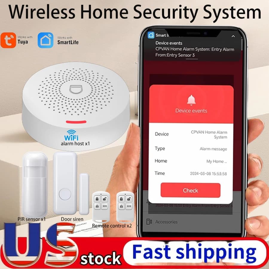 Sistema di allarme di sicurezza domestica wireless PGST Tuya/Alexa, sistema di allarme domestico con allarme APP per telefono cellulare, adatto per casa, appartamento