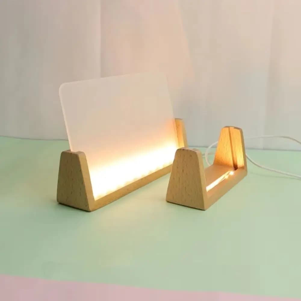 Warm Light Wooden Lighted Base Non-slip USB Plug in LED Lighted Stand Multi-functional U-Shape Design Lighted Picture Frame
