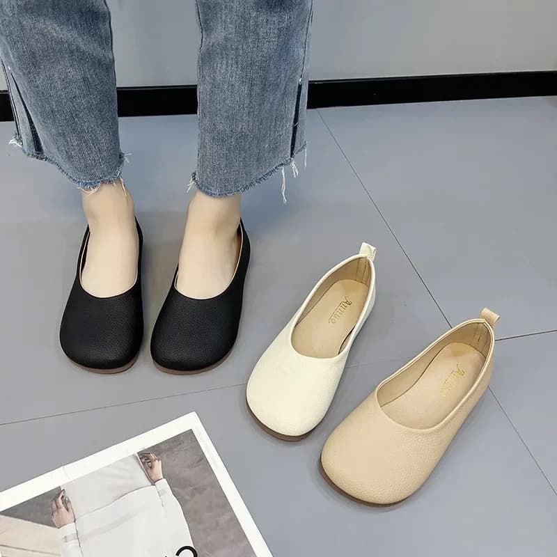 Scarpe da madre versatili con un pedale, comode, con fondo piatto, bocca poco profonda, suola morbida in morbida pelle