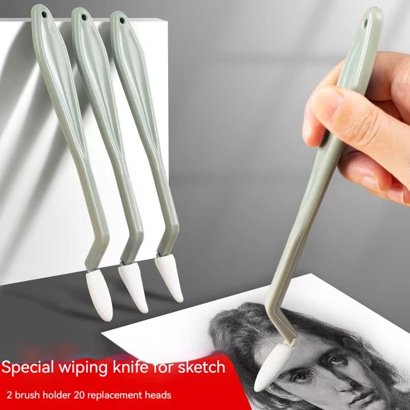 20 Pz / set Art Schizzo Pulisci Coltello Pennello Lavabile Spugna Evidenziare Artista Correzione Dettaglio Gomma Penna Schizzo Strumenti Puliti Disegno