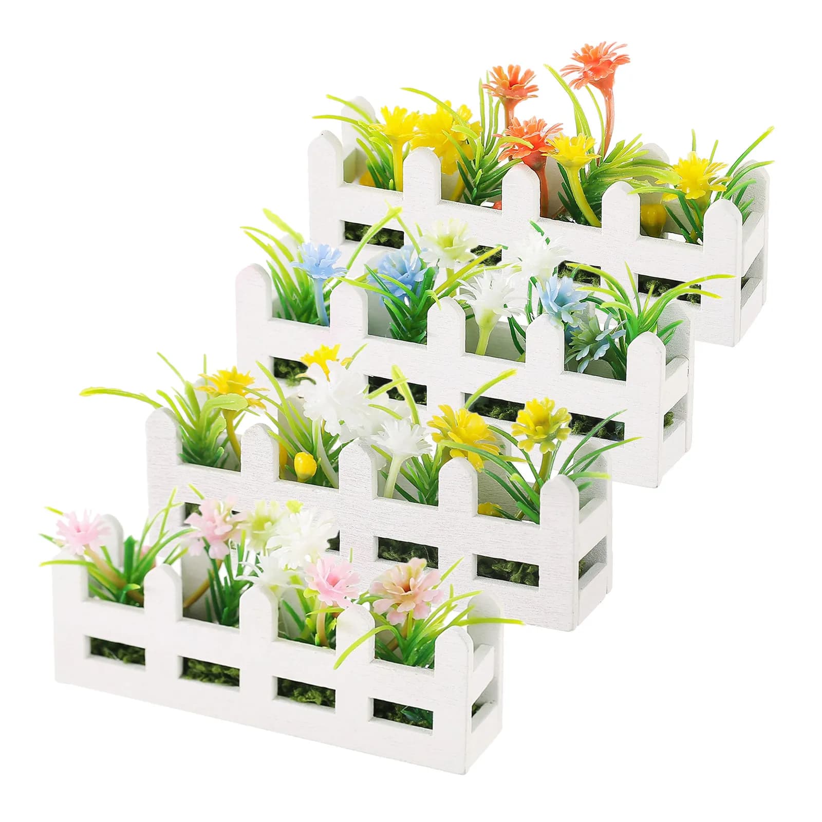 4 Pieces Mini Wooden Fence for Doll House, Accessories for Balcony and Planter, Artificial Miniature Flowers, Bonsai
