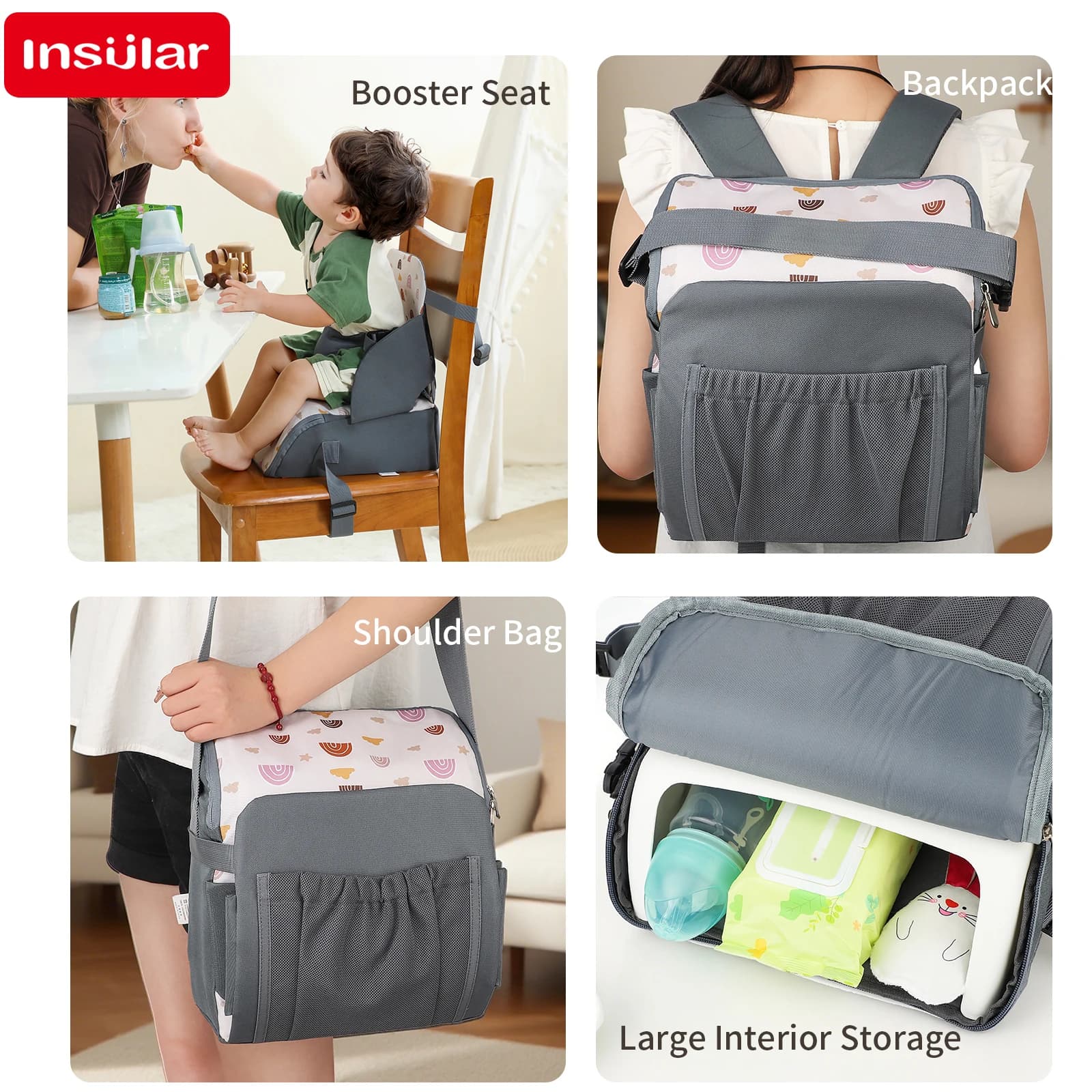 Children's Portable Seat with Washable Belts and Safety Buckle, Multifunction Travel Changing Bag, Comfortable Baby Seat cushion