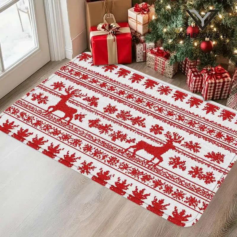 Vintage Christmas Carpet Living room mat Low fur carpet Interior door mat Non-slip carpet for bedroom Kitchen Inlet Bathroom