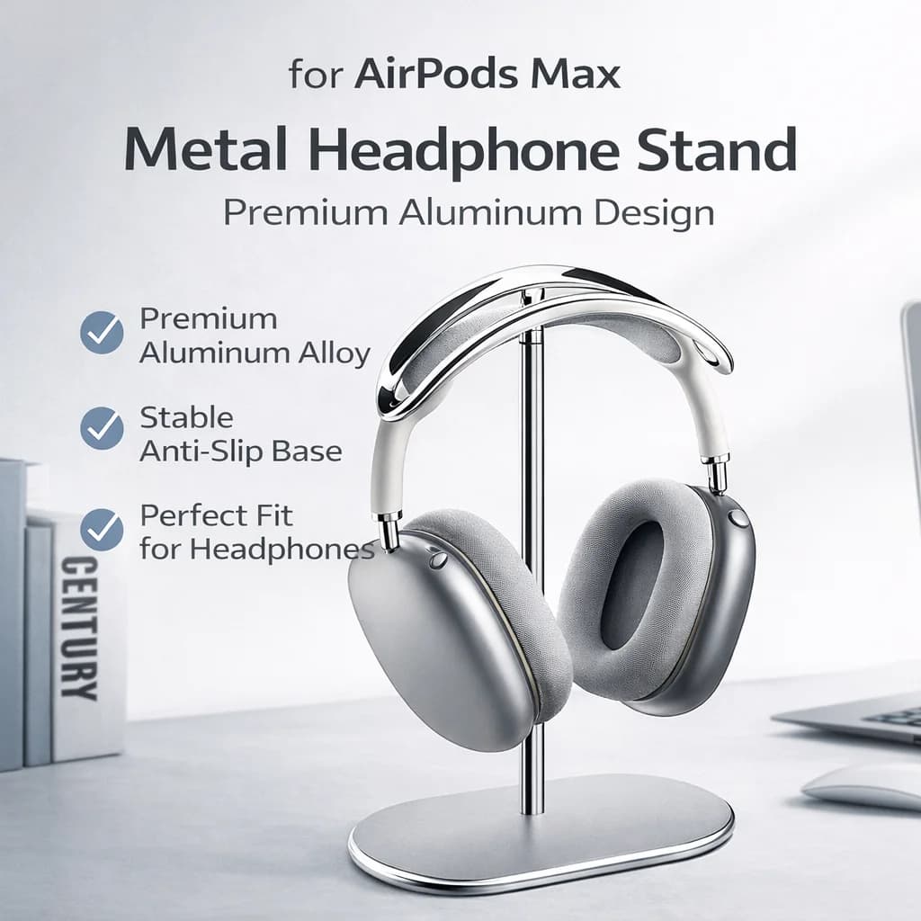 Supporto per Cuffie in Metallo per AirPods Max, Porta Cuffie da Scrivania in Alluminio, Base Stabile, Espositore per Cuffie