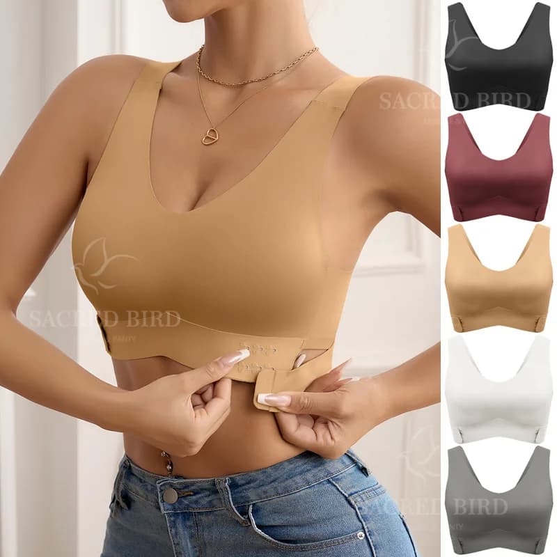 Reggiseno senza cuciture senza fili da donna senza tracce in morbida seta di ghiaccio di vendita calda per reggiseno con chiusura laterale da donna