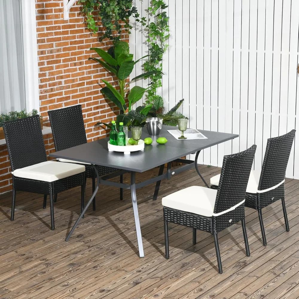 4 Sedie da Pranzo in Rattan PE per Esterni con Cuscini, Sedie da Pranzo in Vimini per Patio con Schienale, Personalizzabili